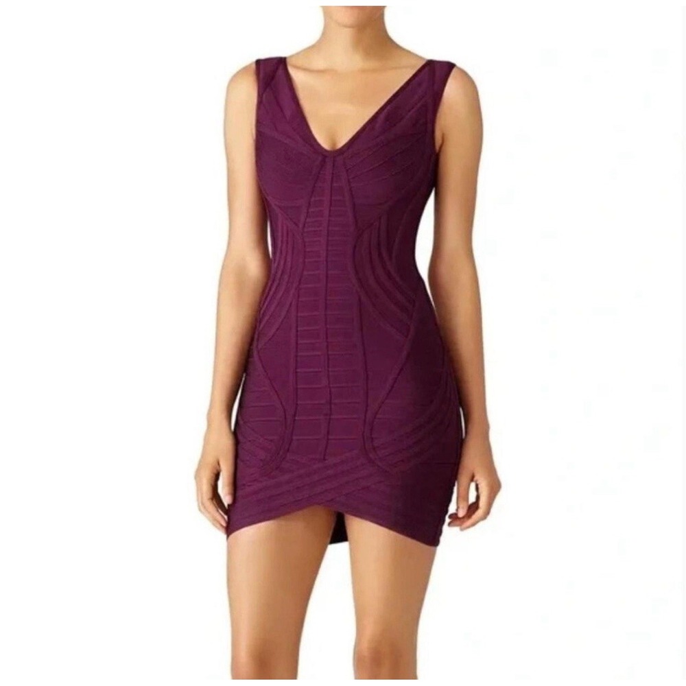 Herve Leger Purple Knit Bandage Zip Up Mini Dress XS NWOT